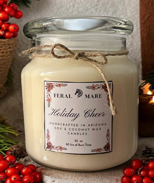 Holiday Cheer - hand poured 22 oz. , double wick, soy & coconut wax, artisan candle, 80-90 hrs burn time